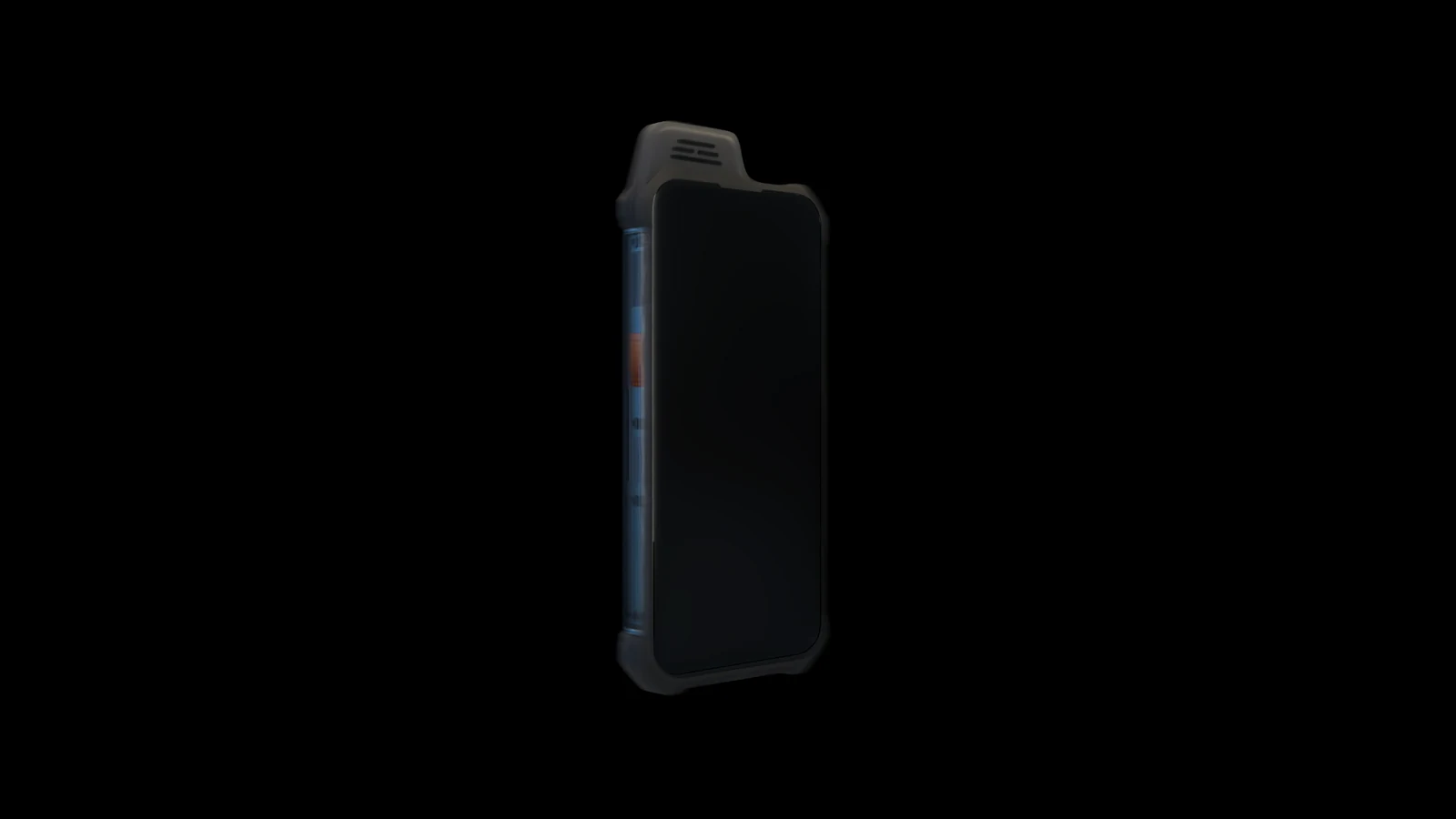 Angled side profile of the Loqui rugged smart device